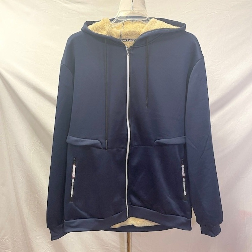 Deep Blue Heavy Duty Fleece Lined Zip Up Hooded Jacket Men's Size 3XL